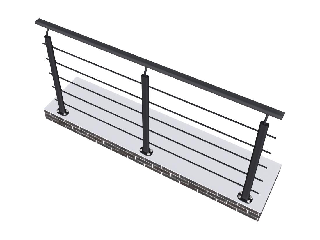Vente Unique Garde-corps - Aluminium Noir - 200cm - Avec 5 Traverses Et 1 Main Courante - Pour Intérieur Et Extérieur - Fixation à Plat