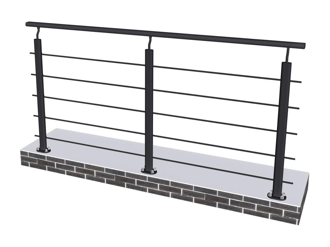 vente unique Garde-corps - Aluminium Noir - 200cm - Avec 5 traverses et 1 main courante - Pour intérieur et extérieur - Fixation à plat