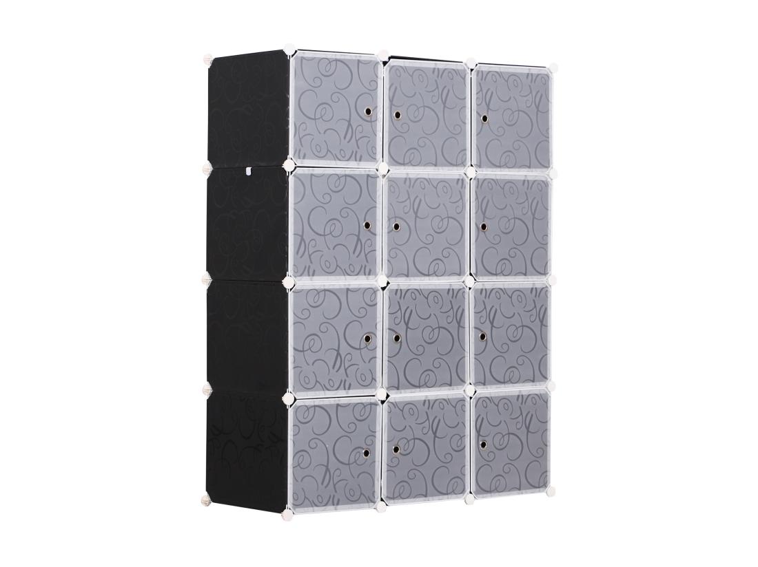 Vente Unique Garde Robe Armoire à Vêtements L 111 X L 47 X H 145 Cm Modulable 12 Cubes Noir Et Blanc