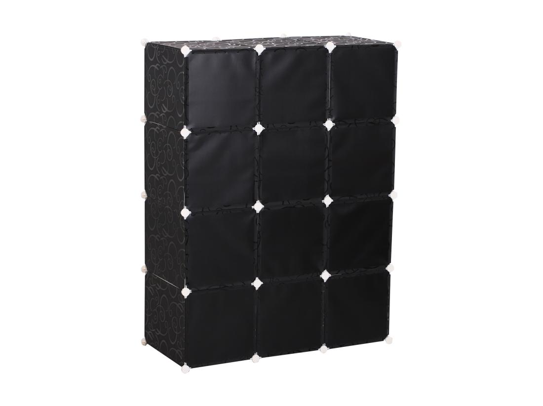 Vente Unique Garde Robe Armoire à Vêtements L 111 X L 47 X H 145 Cm Modulable 12 Cubes Noir Et Blanc