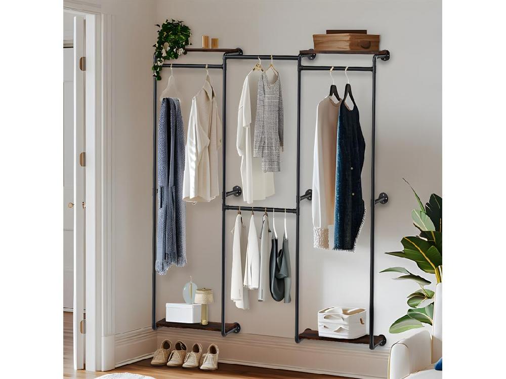 Vente Unique Garde-Robe - Penderie Mural - Portant Vêtement - Porte Manteau Noir