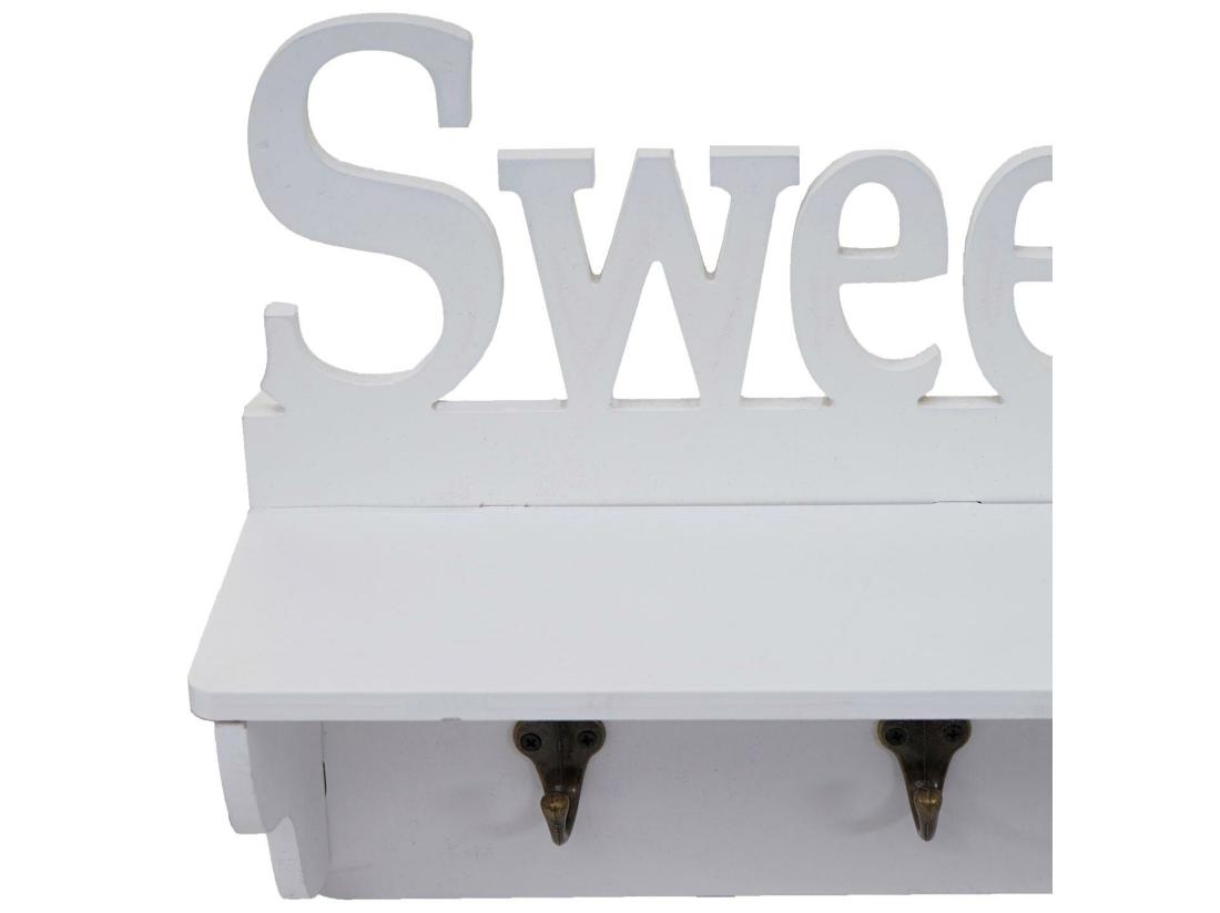 Vente Unique Garderobe Murale HWC-D41 Sweet Home Planche Vestiaire étagère 4 Crochets Massifs 30x60x13cm ~ Bla