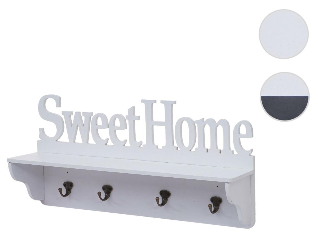 Vente Unique Garderobe Murale HWC-D41 Sweet Home Planche Vestiaire étagère 4 Crochets Massifs 30x60x13cm ~ Bla