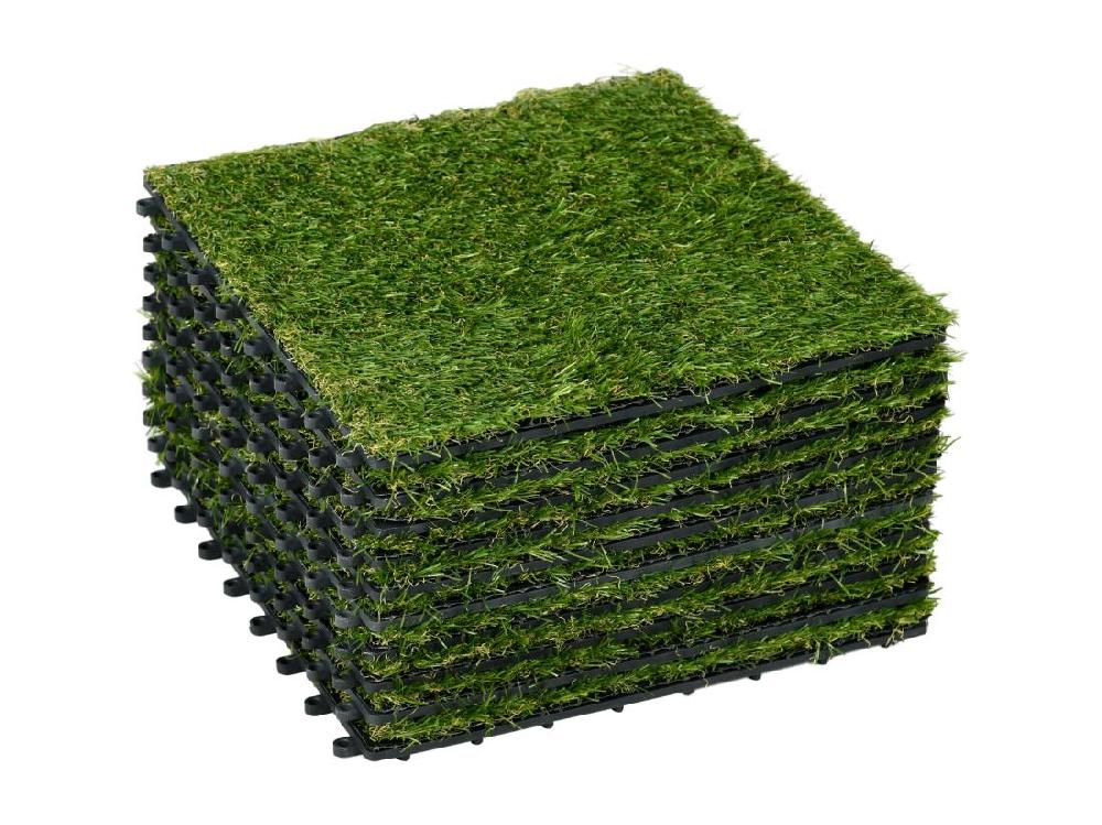 Vente Unique Gazon Synthétique Artificiel Set De 10 Dalles Carreaux 30 X 30 Cm épaisseur Confort 3 5 Cm à Emboîter Vert