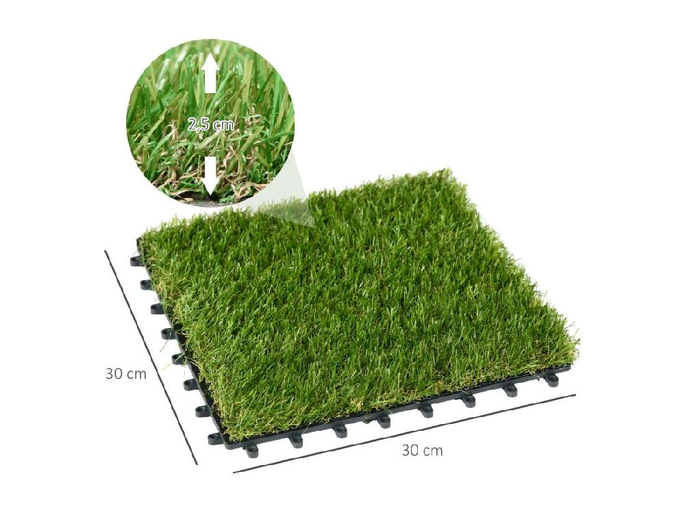 Vente Unique Gazon Synthétique Artificiel Set De 10 Dalles Carreaux 30 X 30 Cm épaisseur Confort 3 5 Cm à Emboîter Vert