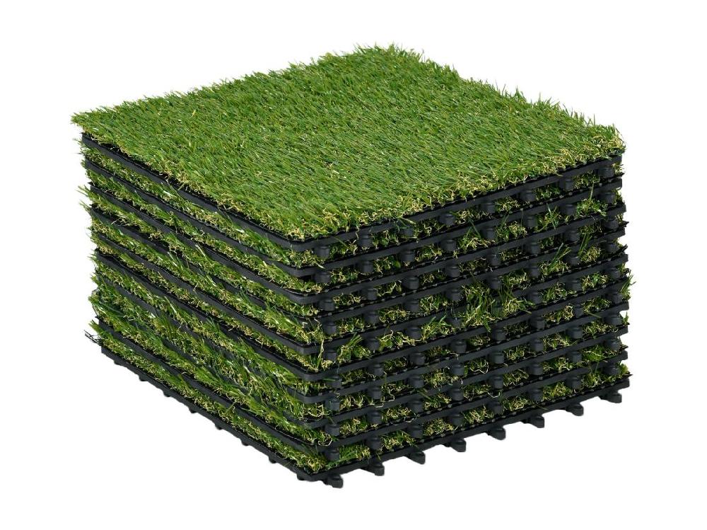 Vente Unique Gazon Synthétique Artificiel Set De 10 Dalles Carreaux 30 X 30 Cm épaisseur Confort 3 5 Cm à Emboîter Vert
