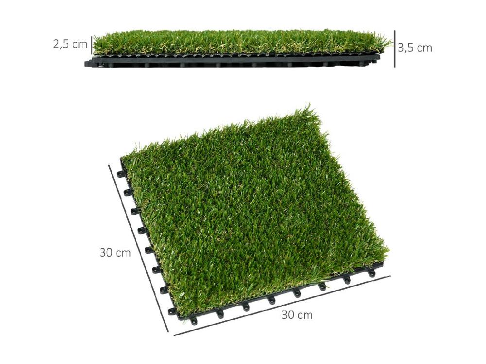 Vente Unique Gazon Synthétique Artificiel Set De 10 Dalles Carreaux 30 X 30 Cm épaisseur Confort 3 5 Cm à Emboîter Vert