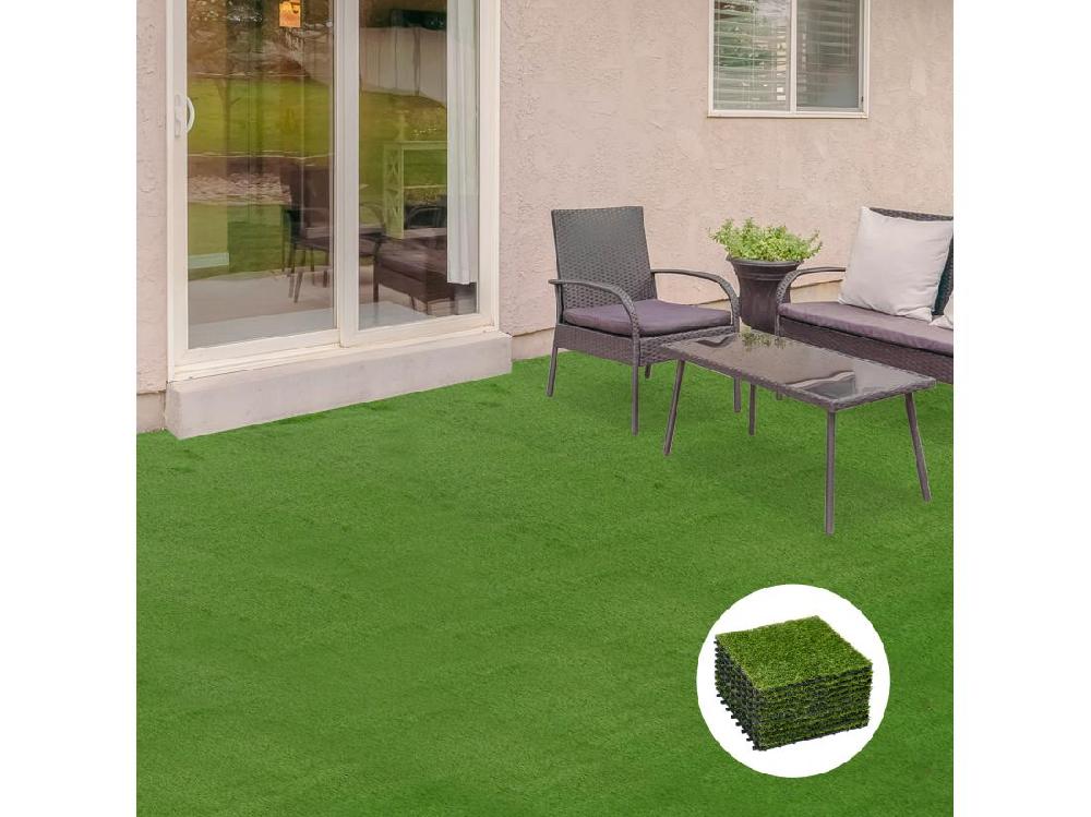 vente unique Gazon synthétique artificiel set de 10 dalles carreaux 30 x 30 cm épaisseur confort 3 5 cm à emboîter vert