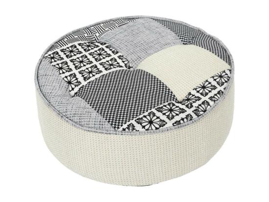 Vente Unique GIADA - Pouf Rond Patchwork Motifs Grisés