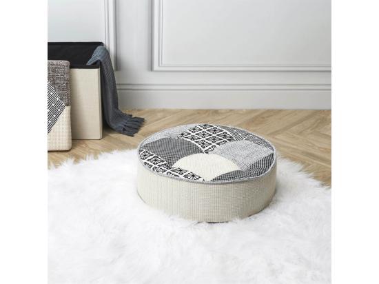 Vente Unique GIADA - Pouf Rond Patchwork Motifs Grisés