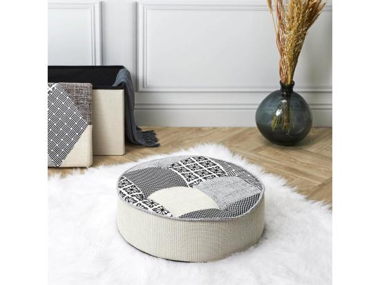 Vente Unique GIADA - Pouf Rond Patchwork Motifs Grisés