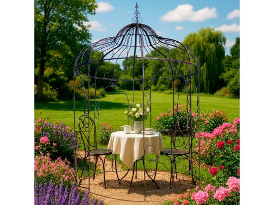 Vente Unique Gloriette Pergola Tonnelle Kiosque Abri Jardin Fer Marron 216x330 Cm