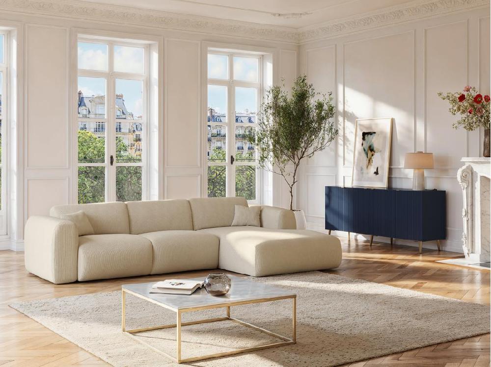 vente unique Grand canapé d'angle droit en tissu texturé beige POGNI de Maison Céphy