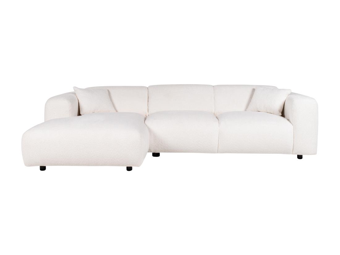 Vente Unique Grand Canapé D'angle Gauche En Tissu Bouclette Blanc POGNI De Maison Céphy