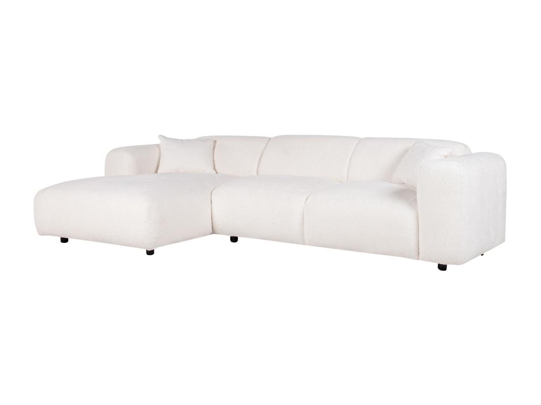 Vente Unique Grand Canapé D'angle Gauche En Tissu Bouclette Blanc POGNI De Maison Céphy