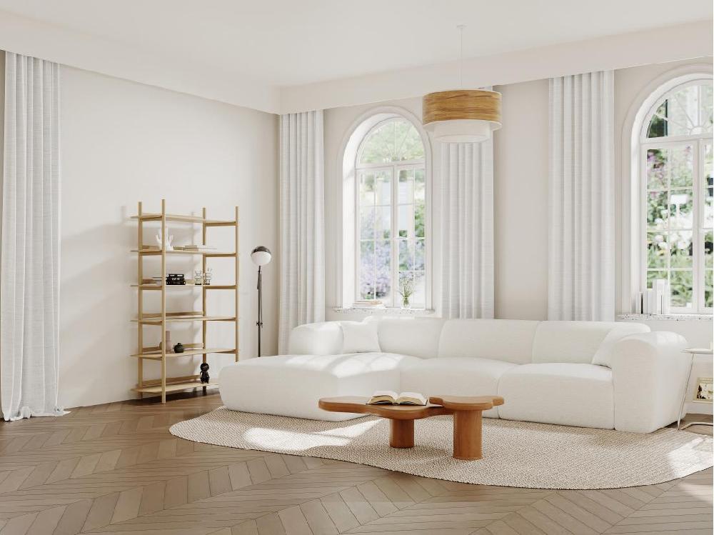 vente unique Grand canapé d'angle gauche en tissu bouclette blanc POGNI de Maison Céphy