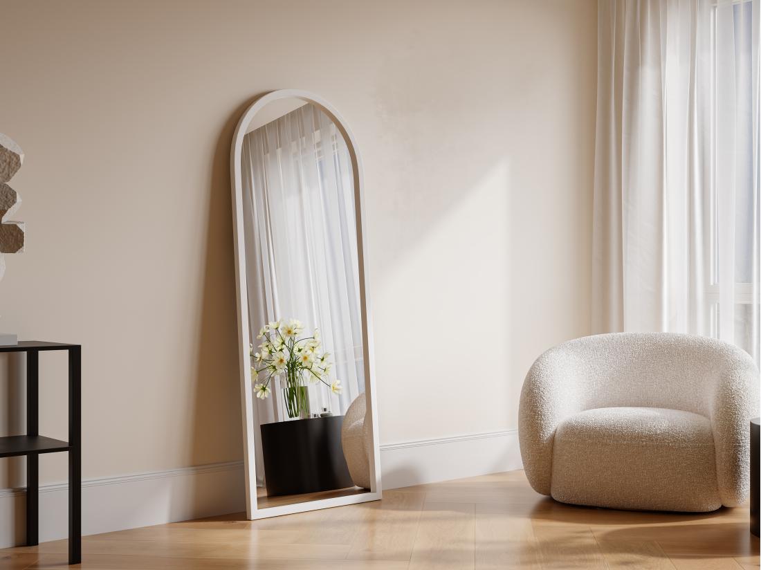 vente unique Grand miroir arche en bois de paulownia - L. 65 x H. 170 cm - Blanc - SHANGI