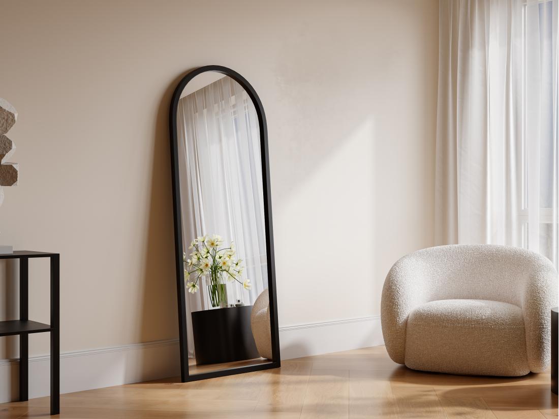 vente unique Grand miroir arche en bois de paulownia - L. 65 x H. 170 cm - Noir - SHANGI