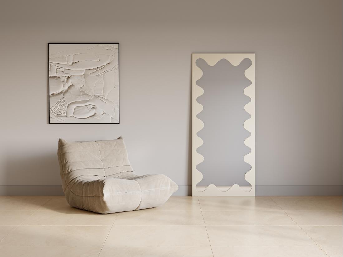 vente unique Grand miroir en métal à structure ondulée - L. 70 x H.160 cm - Beige - GANSU