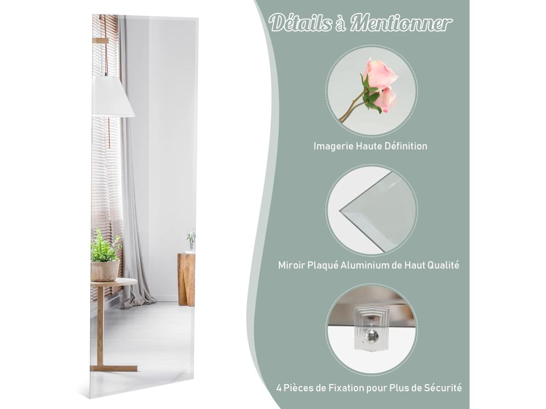 Vente Unique Grand Miroir Mural 110 X 38 Cm Rectangulaire Pleine Longueur Avec Bord Biseauté Vertical Ou Horizontal