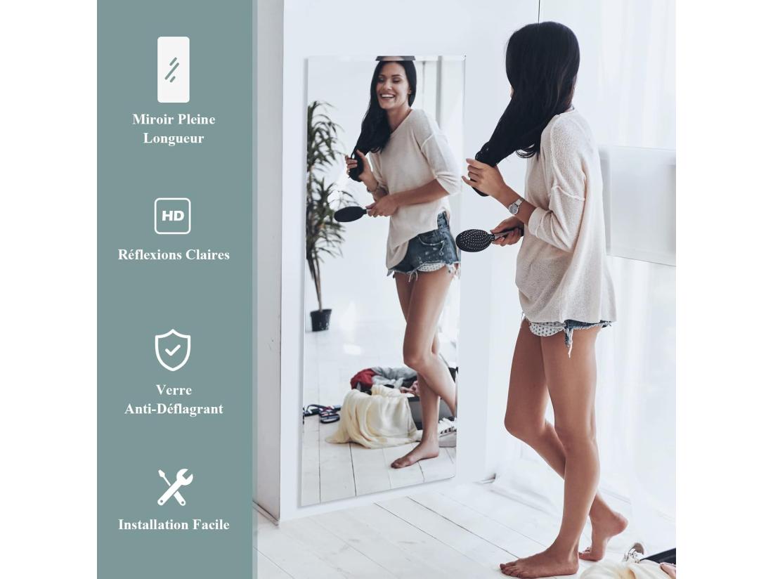 Vente Unique Grand Miroir Mural 110 X 38 Cm Rectangulaire Pleine Longueur Avec Bord Biseauté Vertical Ou Horizontal