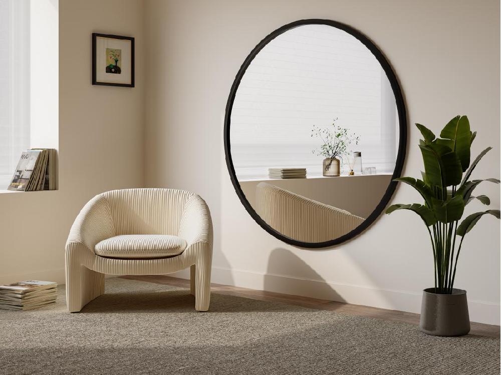 vente unique Grand miroir mural rond en bois de paulownia - D. 150 cm - Noir - ZANG
