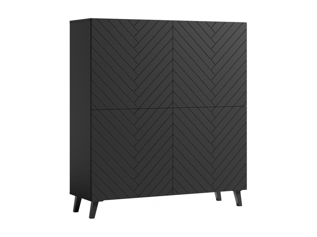 Vente Unique Grande Commode Moderne Chevrons Noirs MDF Fermeture Douce 120 Cm