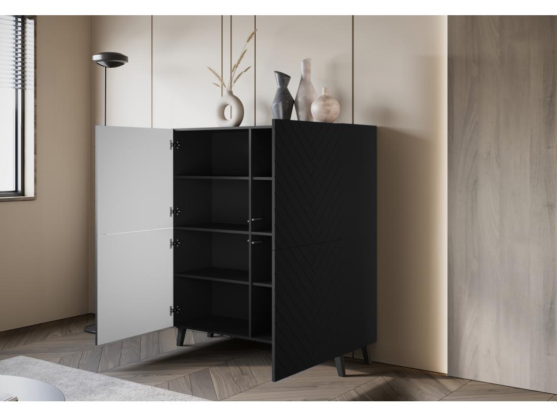 Vente Unique Grande Commode Moderne Chevrons Noirs MDF Fermeture Douce 120 Cm
