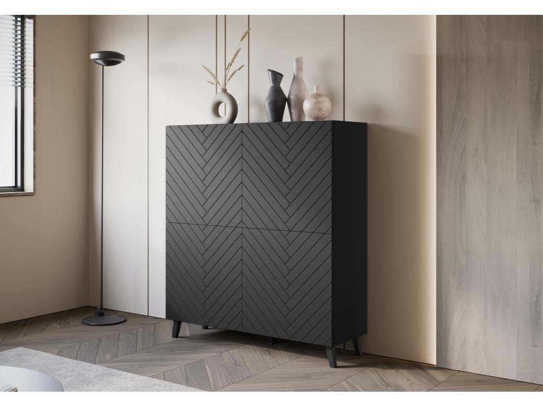 vente unique Grande commode moderne Chevrons noirs MDF fermeture douce 120 cm