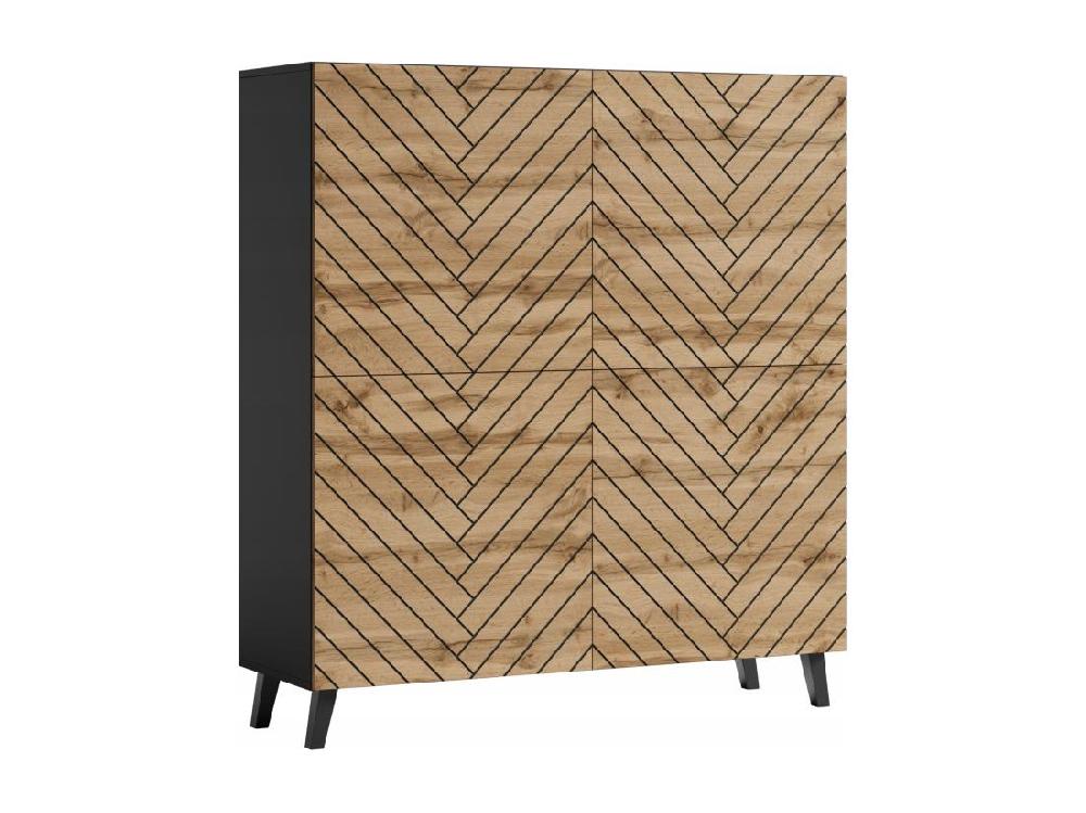 Vente Unique Grande Commode Moderne Noir Wotan Chevrons MDF Fermeture Douce 120 Cm
