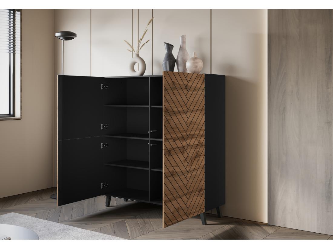 Vente Unique Grande Commode Moderne Noir Wotan Chevrons MDF Fermeture Douce 120 Cm