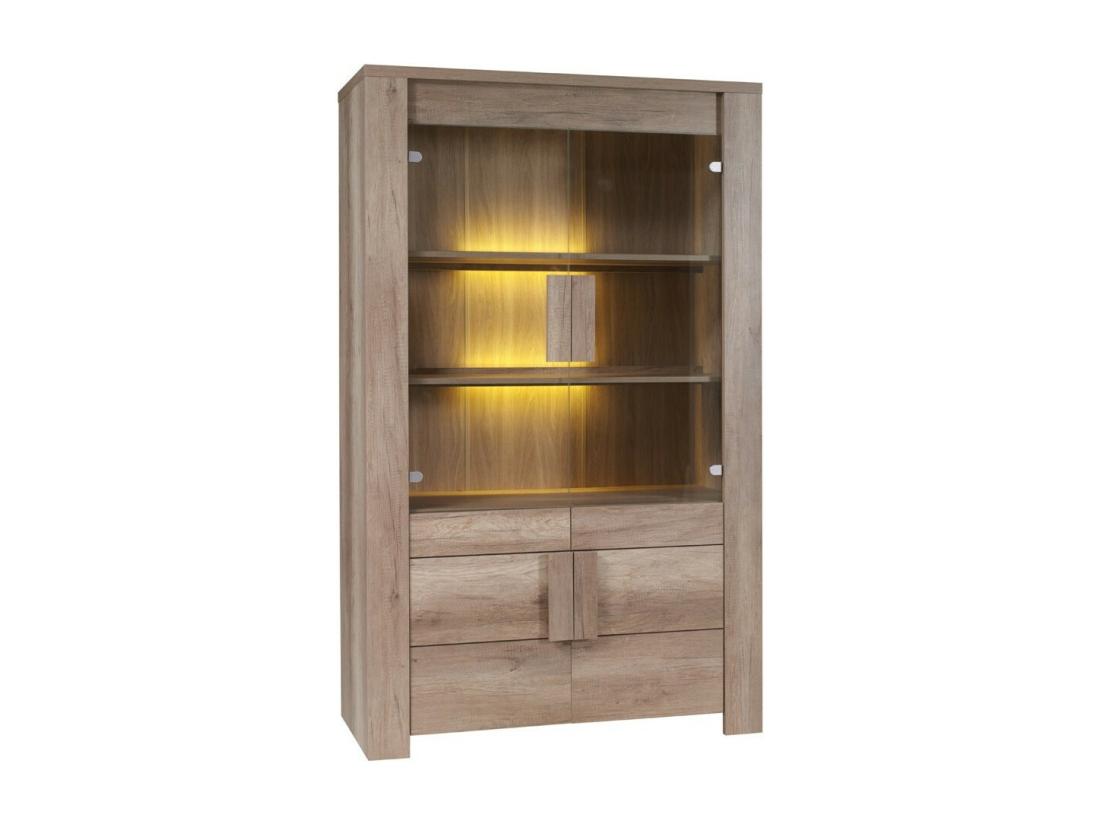 vente unique Grande vitrine 2 portes vitrées et 2 portes en bois - Collection FARRA - chêne clair