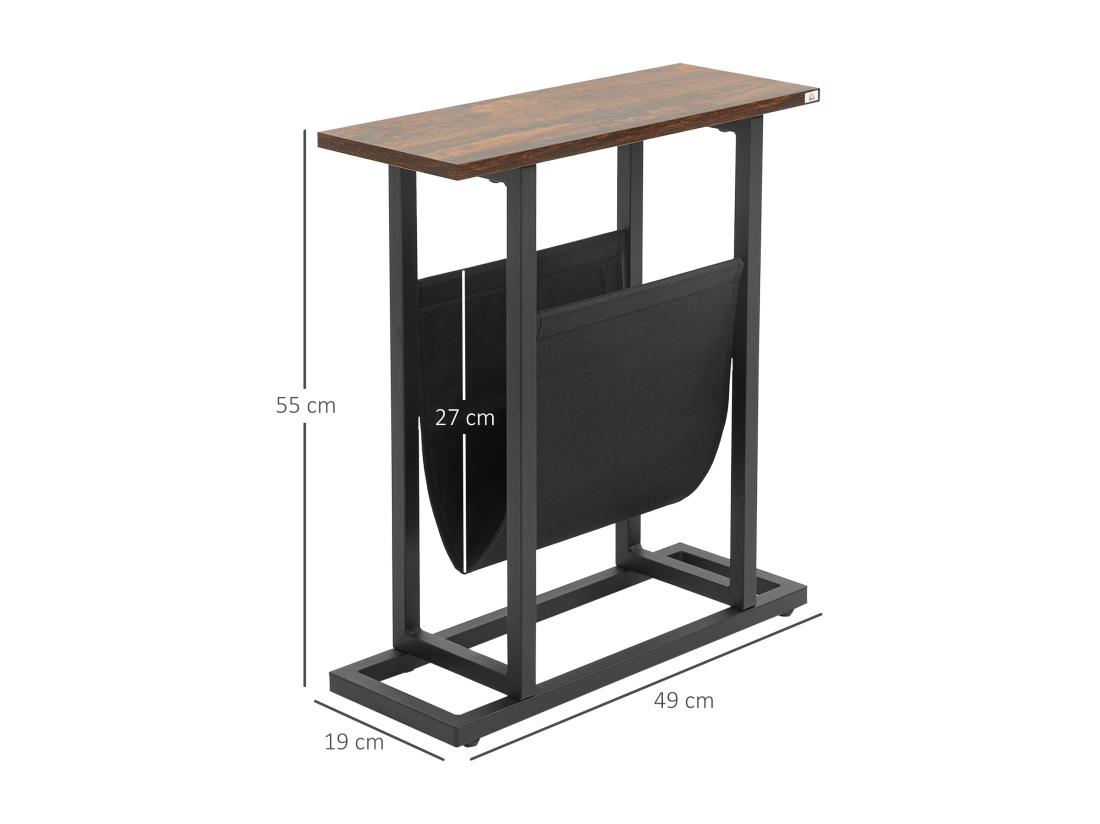 Vente Unique Guéridon Bout De Canapé Table Basse D'appoint - Porte-revue Tissu Noir - Châssis Métal Noir Plateau Aspect Bois