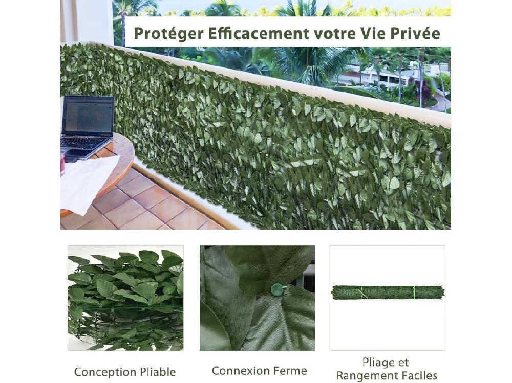 Vente Unique Haie Artificielle Brise-Vue Anti-UV 300 X 100 CM Grillage Végétal DIY Artificiel Feuillage Réaliste PE 10 Attaches Zippées