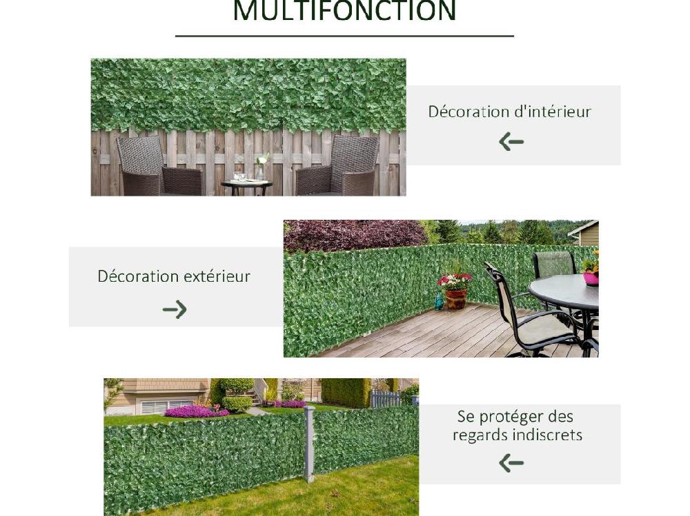 vente unique Haie artificielle brise-vue décoration rouleau 3L x 1H m feuillage réaliste anti-UV vert