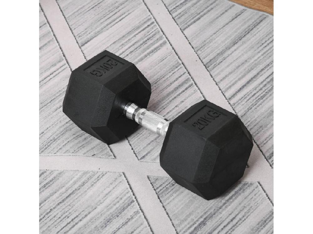 Vente Unique Haltère Courte Poids 20 Kg - Entraînement Musculaire & Haltérophilie - Acier Caoutchouc Noir