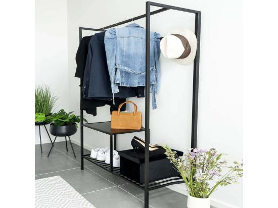 vente unique HARALD - Meuble d'Entrée Acier Noir et Aspect Bois Noir