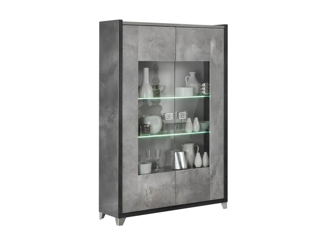 vente unique HOFFMAN - Vitrine 2 Portes Gris Aspect Pierre avec Led