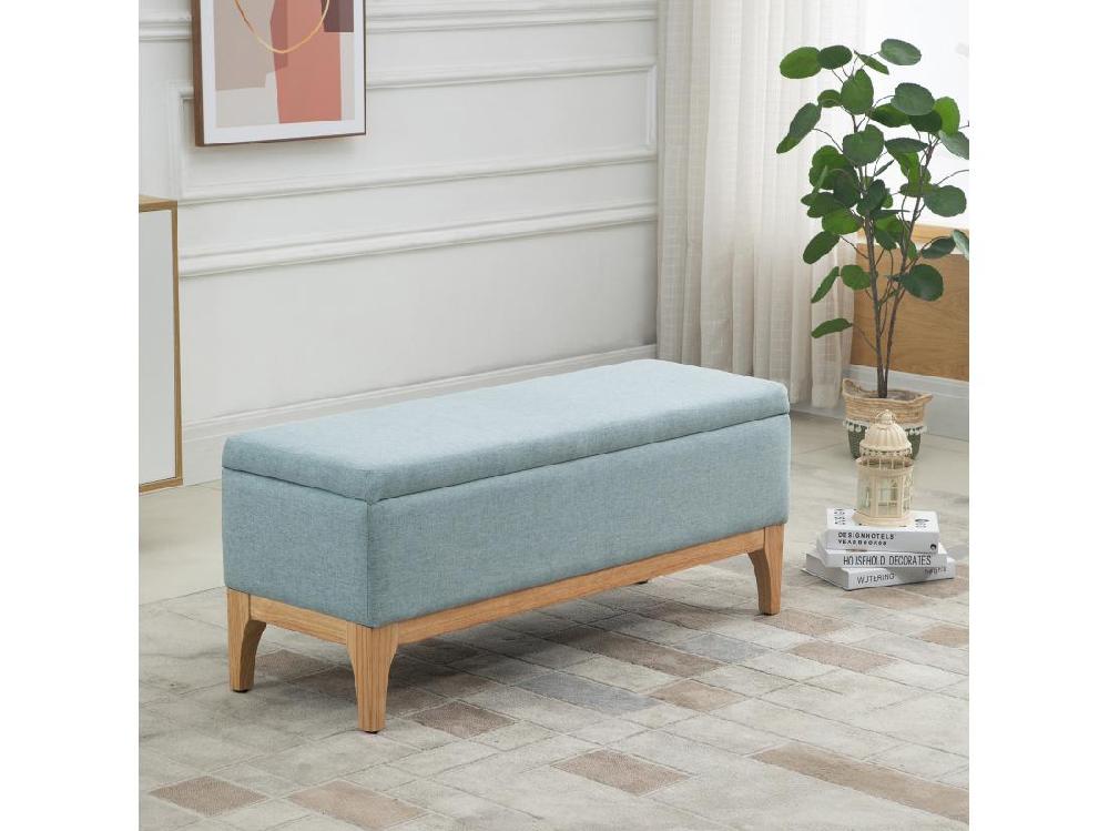 Vente Unique HOMCOM Banquette Coffre De Rangement 2 En 1 Style Scandinave Dim. 110L X 39l X 45H Cm Tissu Vert D'eau