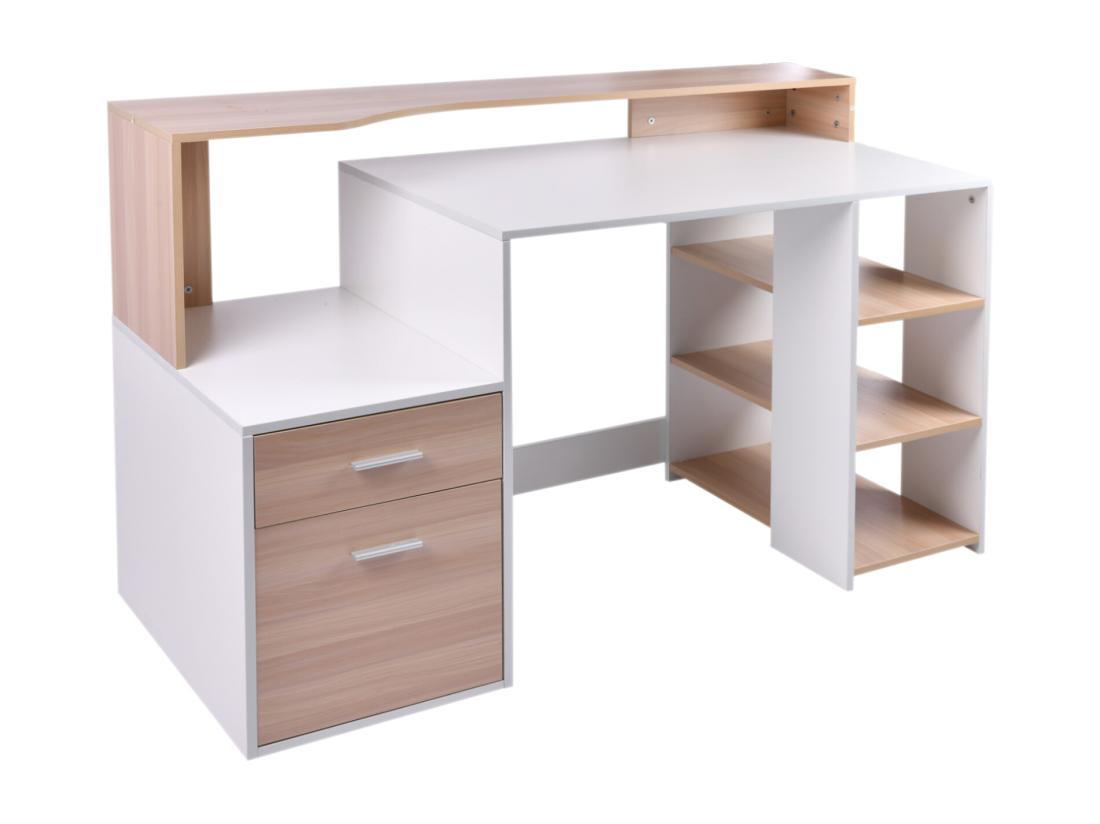 Vente Unique HOMCOM Bureau Informatique Multimédia Design Multi-rangements 137 L X 55 L X 92 H Cm Chêne Blanc