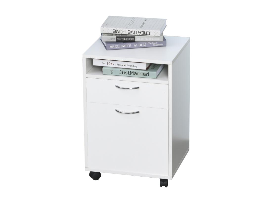 Vente Unique HOMCOM Caisson De Bureau Rangement Bureau Sur Roulettes Tiroir Placard Niche Panneaux Particules Blanc