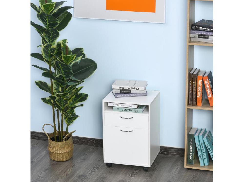 Vente Unique HOMCOM Caisson De Bureau Rangement Bureau Sur Roulettes Tiroir Placard Niche Panneaux Particules Blanc