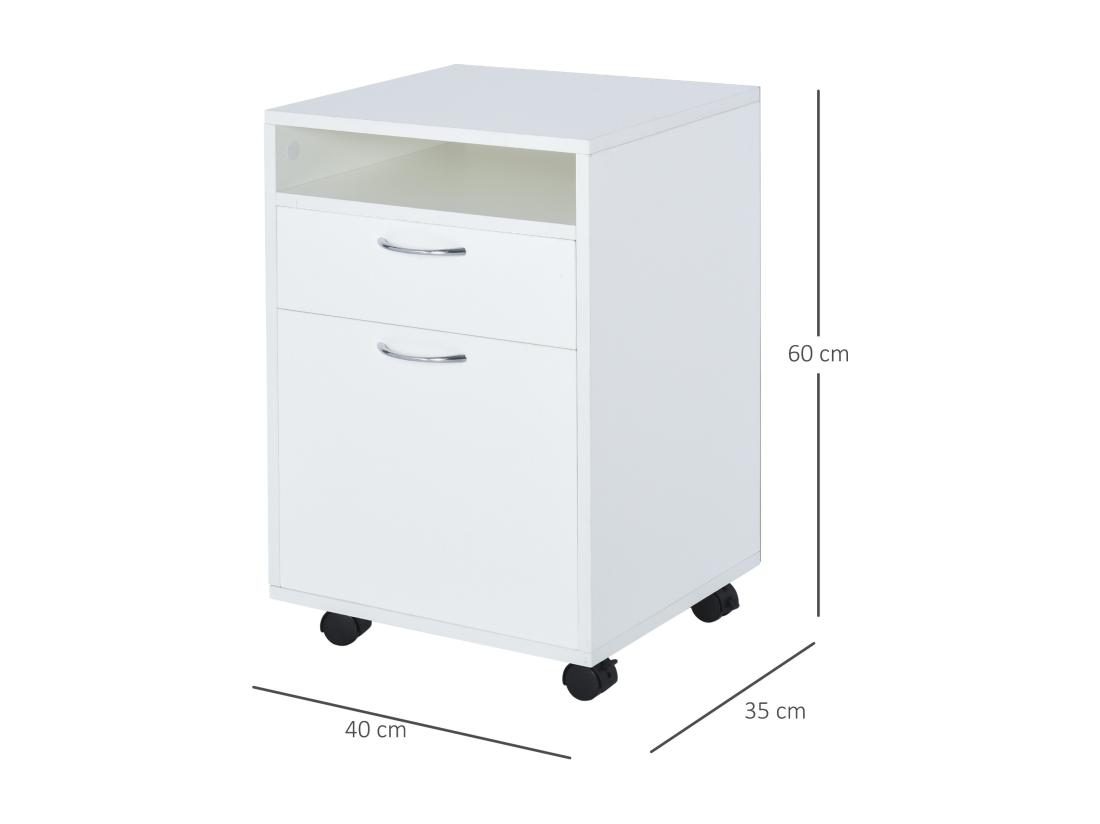 vente unique HOMCOM Caisson de bureau rangement bureau sur roulettes tiroir placard niche panneaux particules blanc