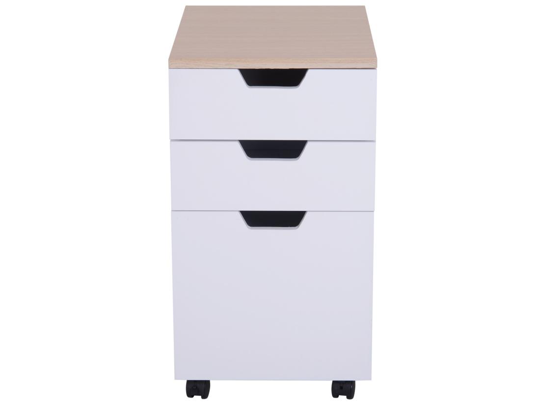 Vente Unique HOMCOM Caisson De Bureau Rangement Bureau Sur Roulettes 3 Tiroirs Coulissants Dim. 34L X 40I X 60 5H Cm MDF Blanc Bois Clair