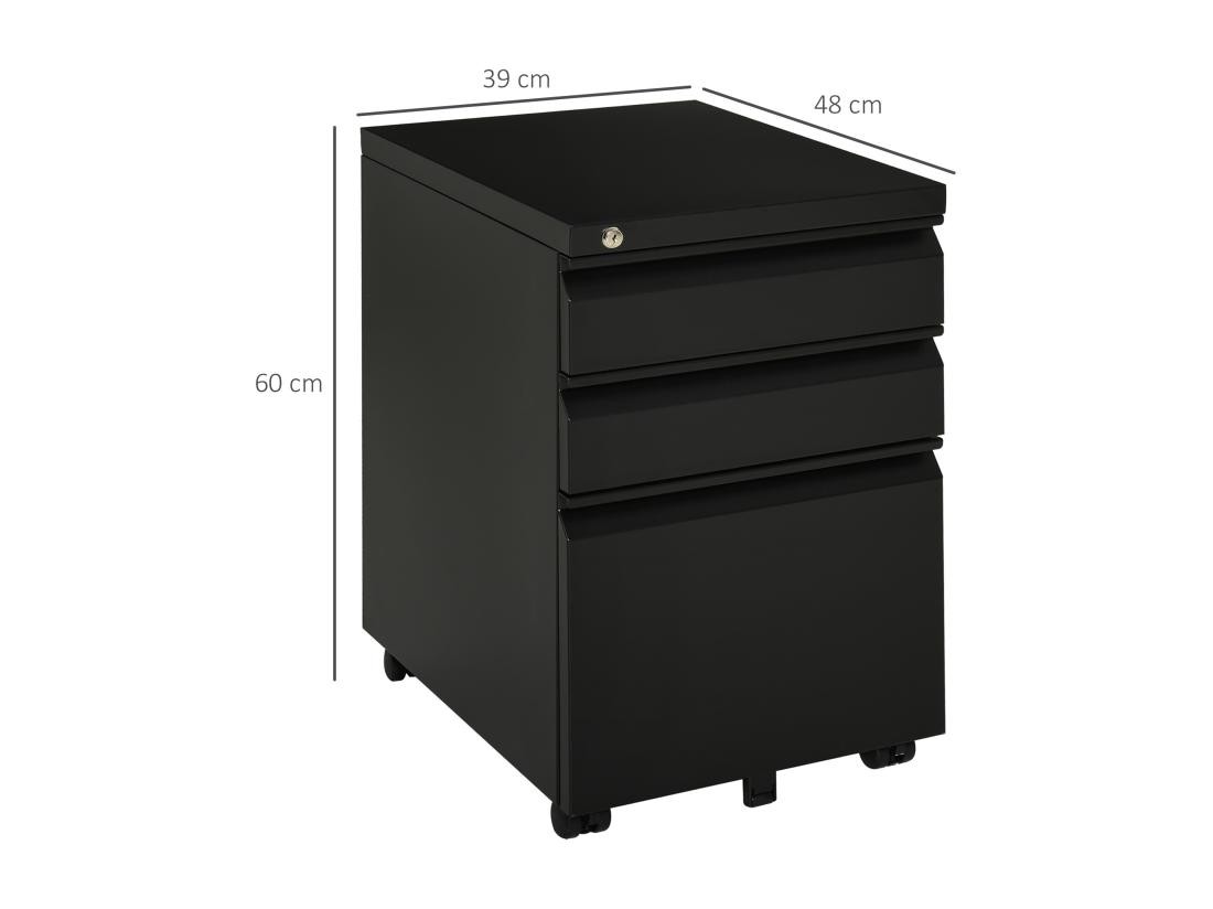 Vente Unique HOMCOM Caisson De Bureau Rangement Bureau Sur Roulettes 3 Tiroirs Verrouillables 39l X 48P X 60H Cm Noir