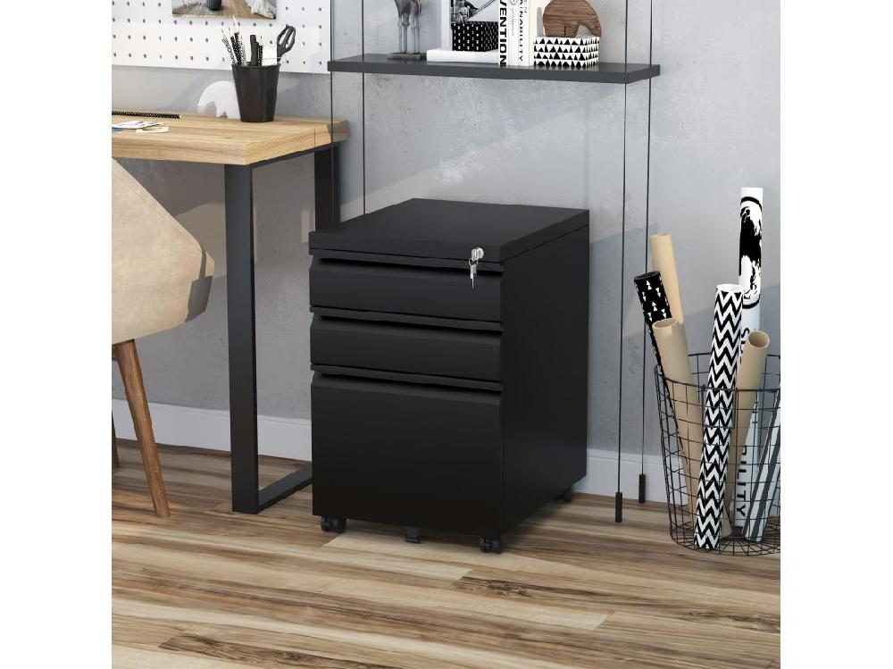 vente unique HOMCOM Caisson de Bureau Rangement Bureau sur Roulettes 3 Tiroirs Verrouillables 39l x 48P x 60H cm noir