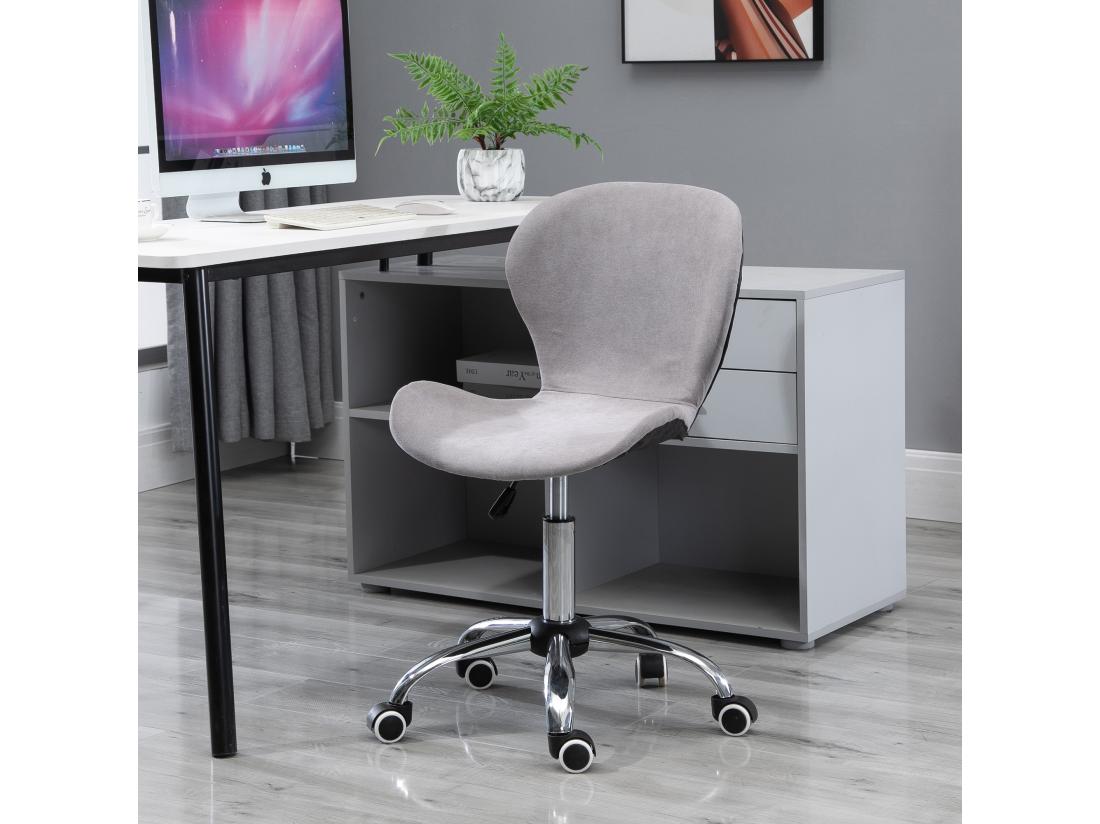 Vente Unique HOMCOM Chaise De Bureau Design Contemporain Hauteur Réglable Pivotant 360° Piètement Chromé Velours Gris
