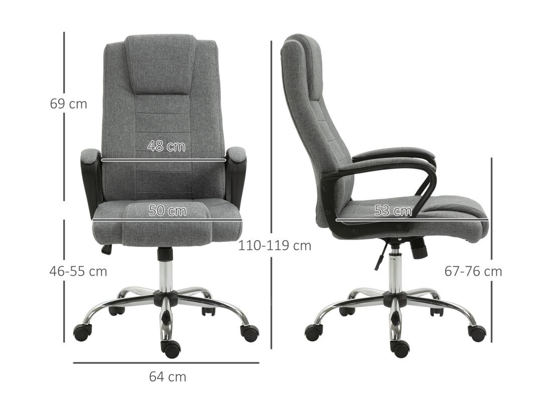 Vente Unique HOMCOM Fauteuil De Bureau à Roulettes Chaise Manager Ergonomique Pivotante Hauteur Réglable Lin Gris Foncé