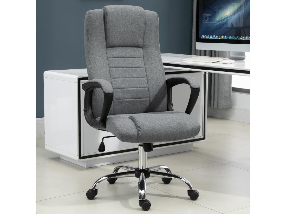 Vente Unique HOMCOM Fauteuil De Bureau à Roulettes Chaise Manager Ergonomique Pivotante Hauteur Réglable Lin Gris Foncé
