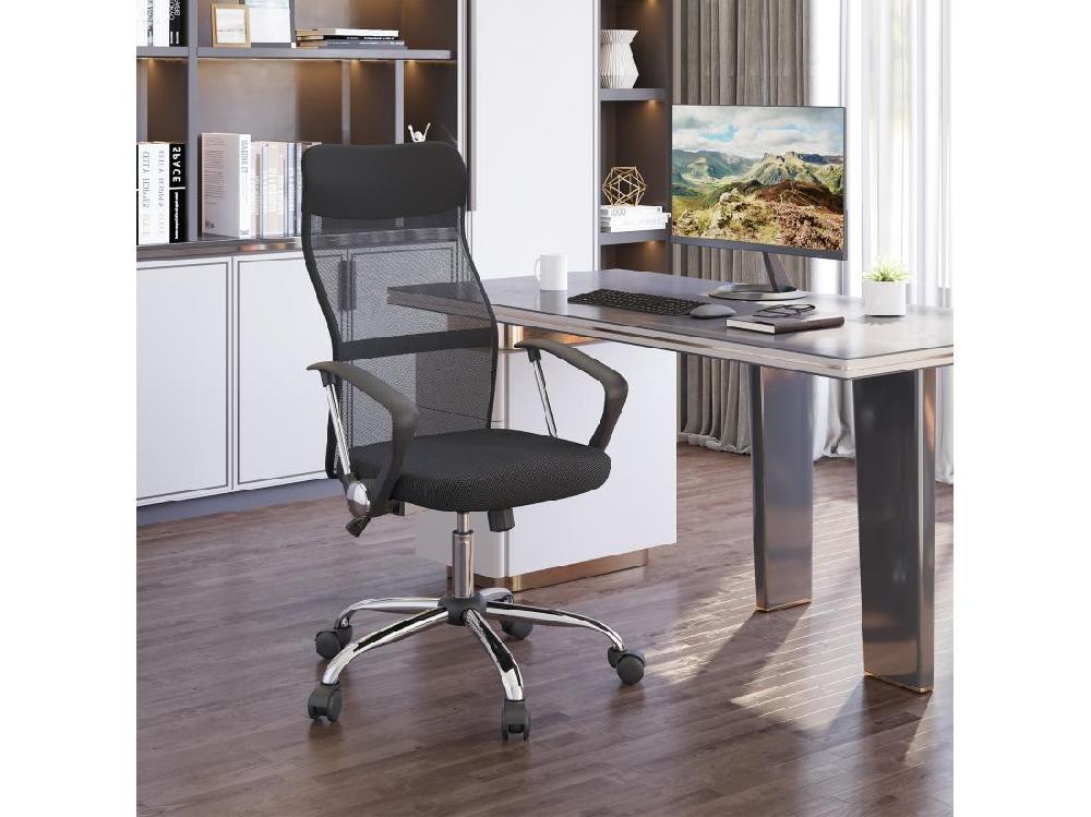 Vente Unique HOMCOM Fauteuil De Bureau Manager Grand Confort Dossier Ergonomique Hauteur Assise Réglable Pivotant Tissu Maille Noir